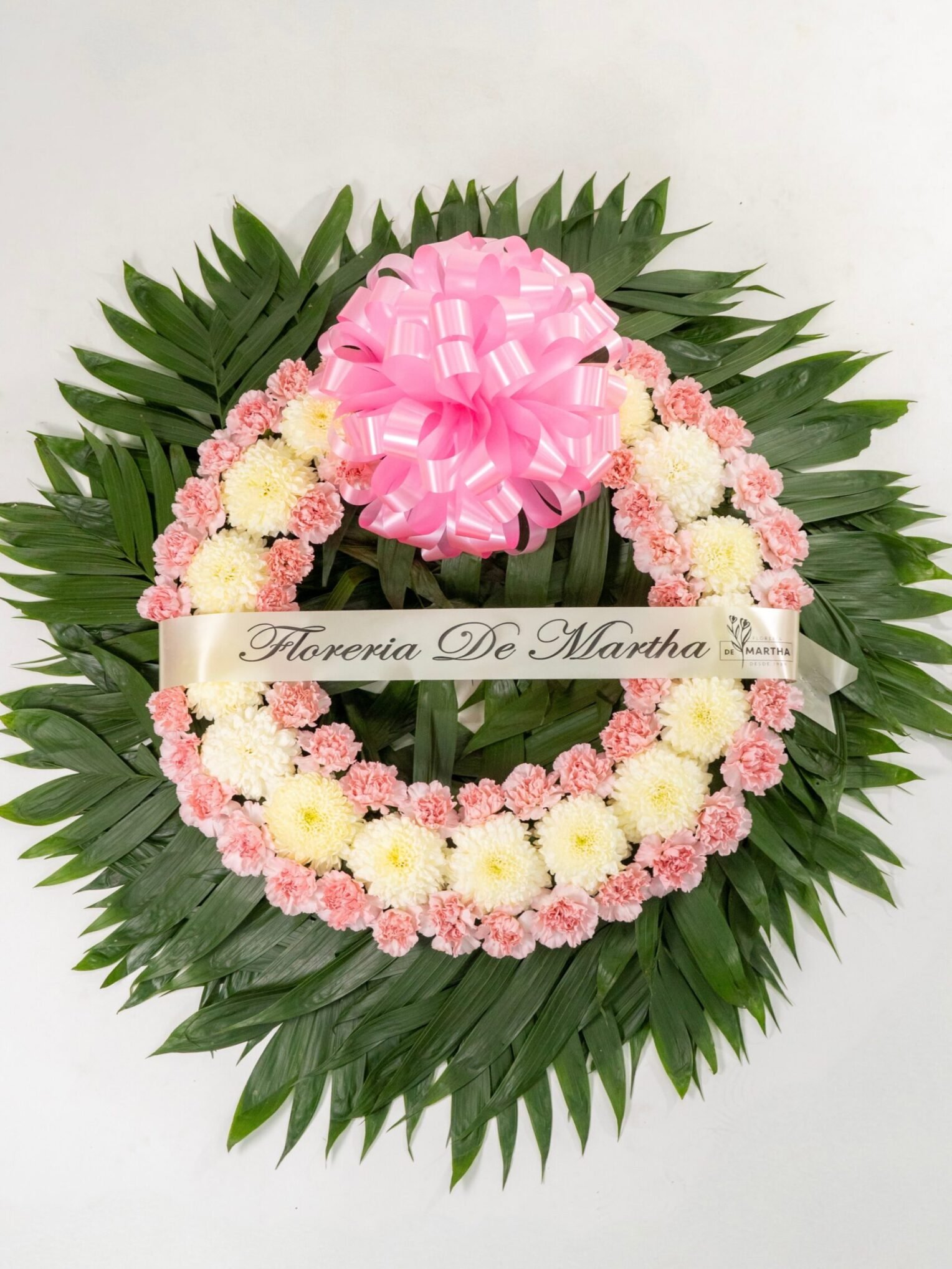 Corona ( 60 cm ) Polar - Clavel Rosa Pastel con Moño